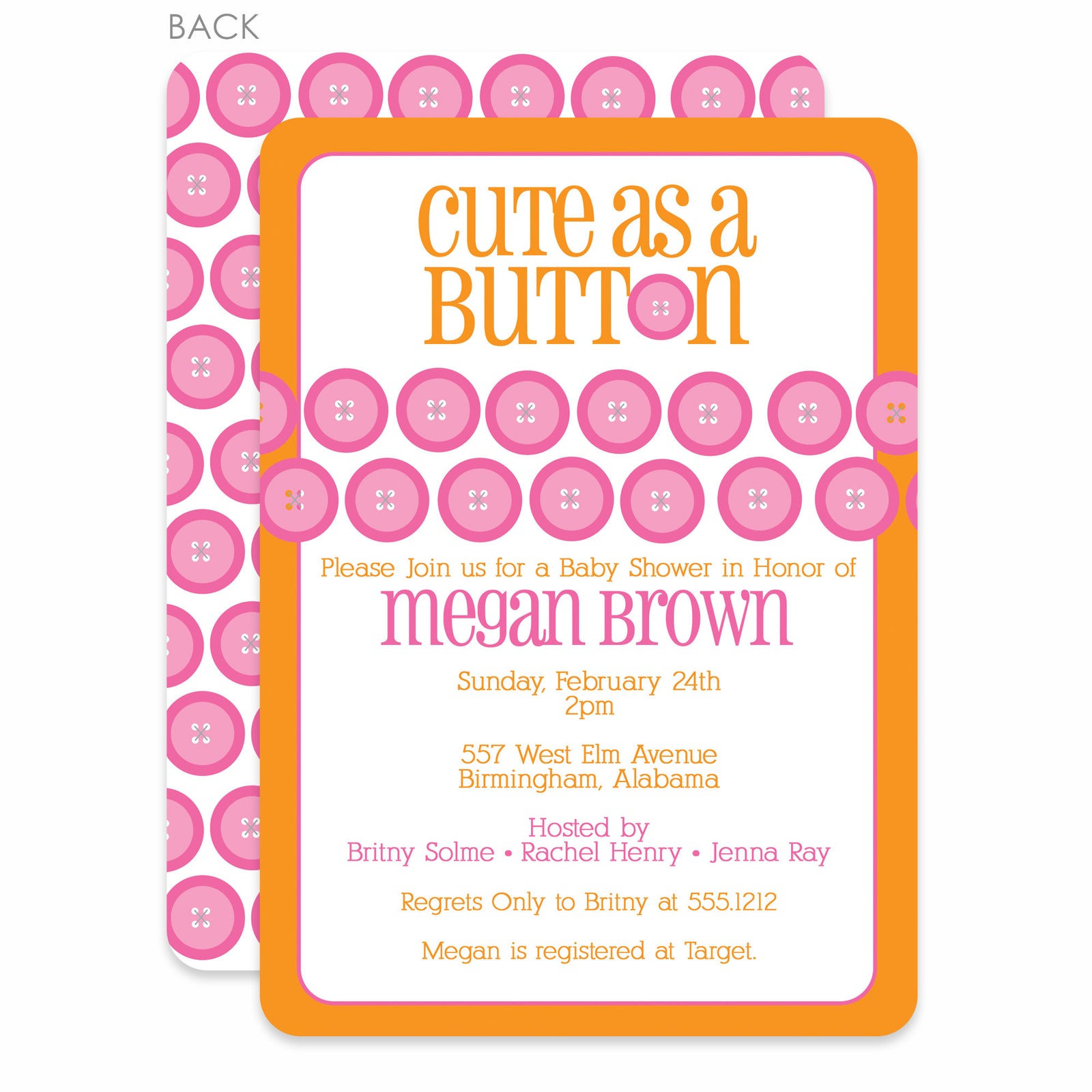 Cute As A Button Orange Baby Shower Invitation