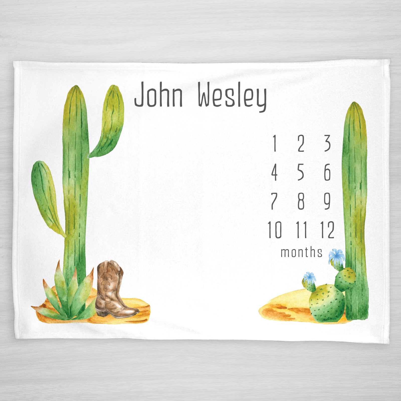 Cactus Southwestern Cowboy boots Personalized baby milestone blanket
