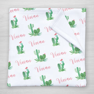 Personalized baby name blanket, cactus, choose your size and fabric