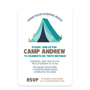 Camping Trip Party Birthday Invitation | Pipsy.com | Front