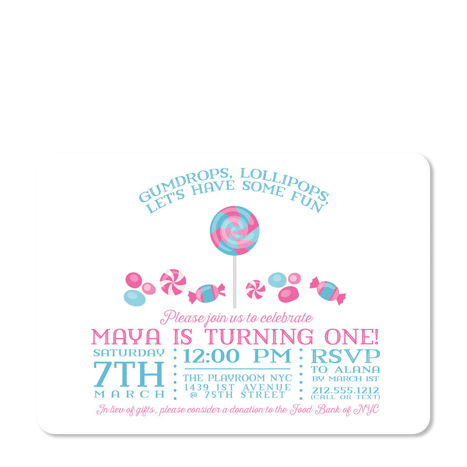 Candy Party Birthday Invitation | Pipsy.com (front view)