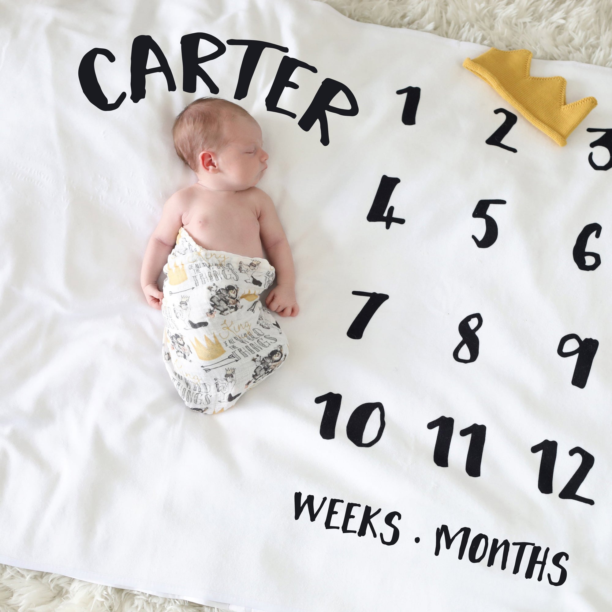 Classic Personalized Milestone Baby Blanket, Pick any text color, gender neutral, for a boy or girl