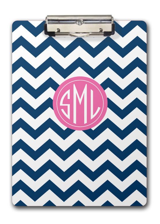 Navy chevrons with pink feature for monogram two-sided clipboards