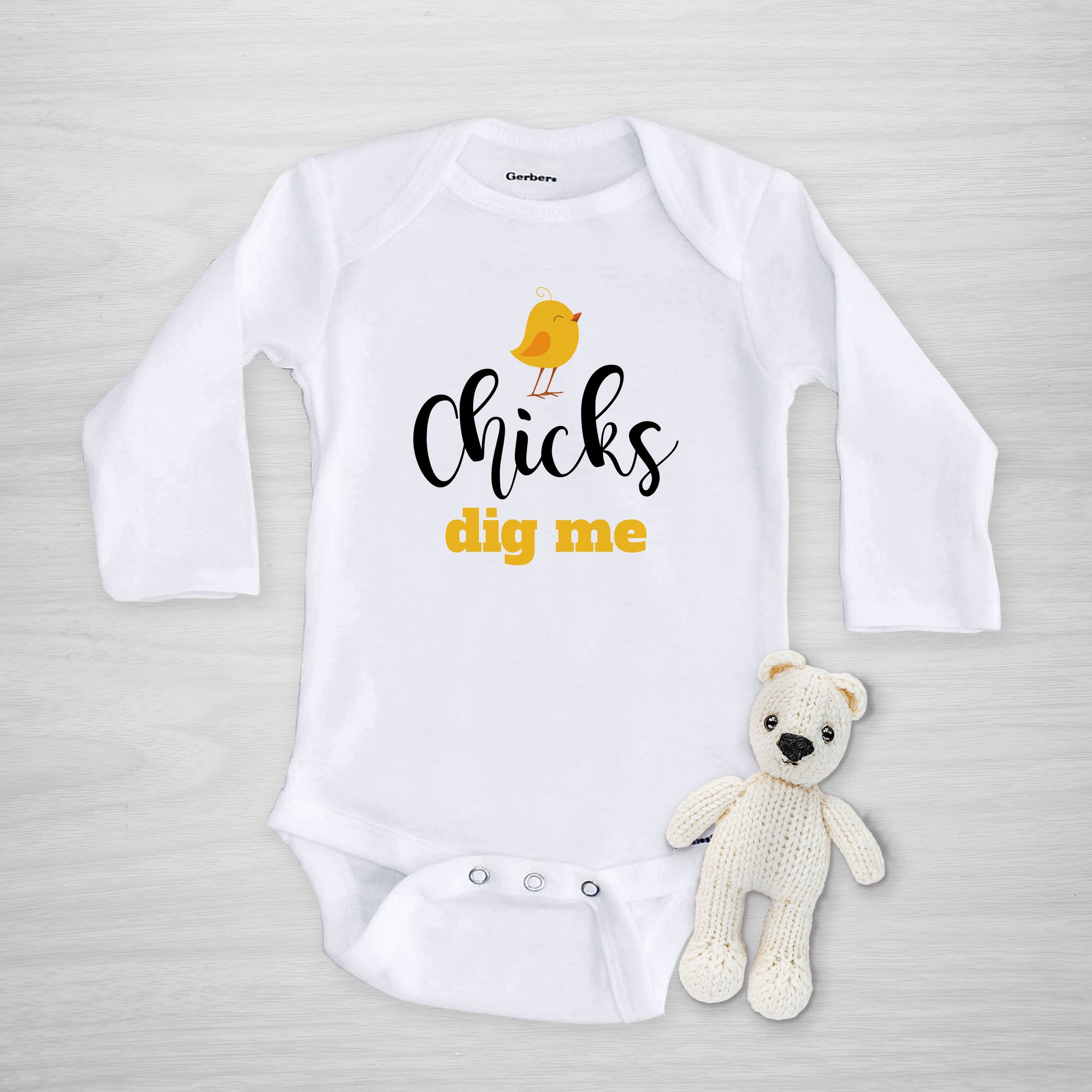 Chicks Dig Me Adorable Gerber Onesie - Perfect for Easter, long sleeved