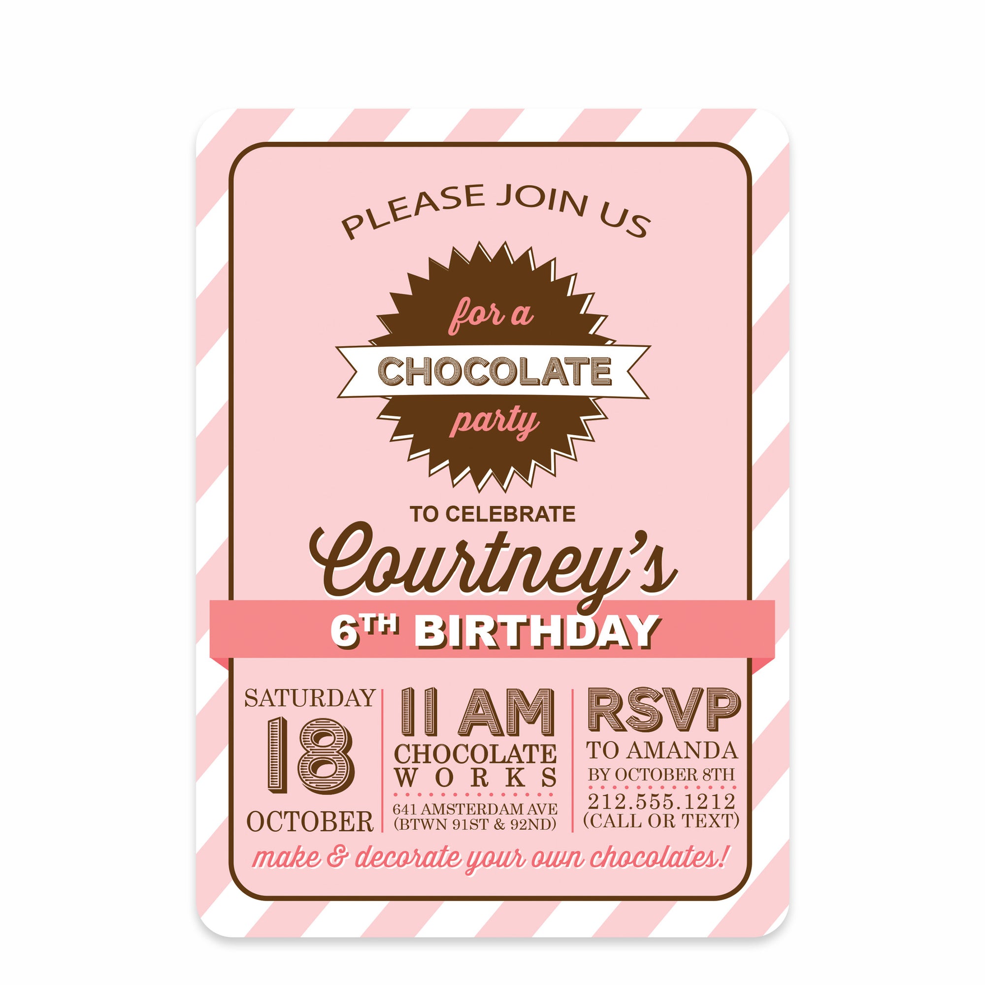 Pink Chocolate Party Birthday Invitation | Pipsy.com | Front