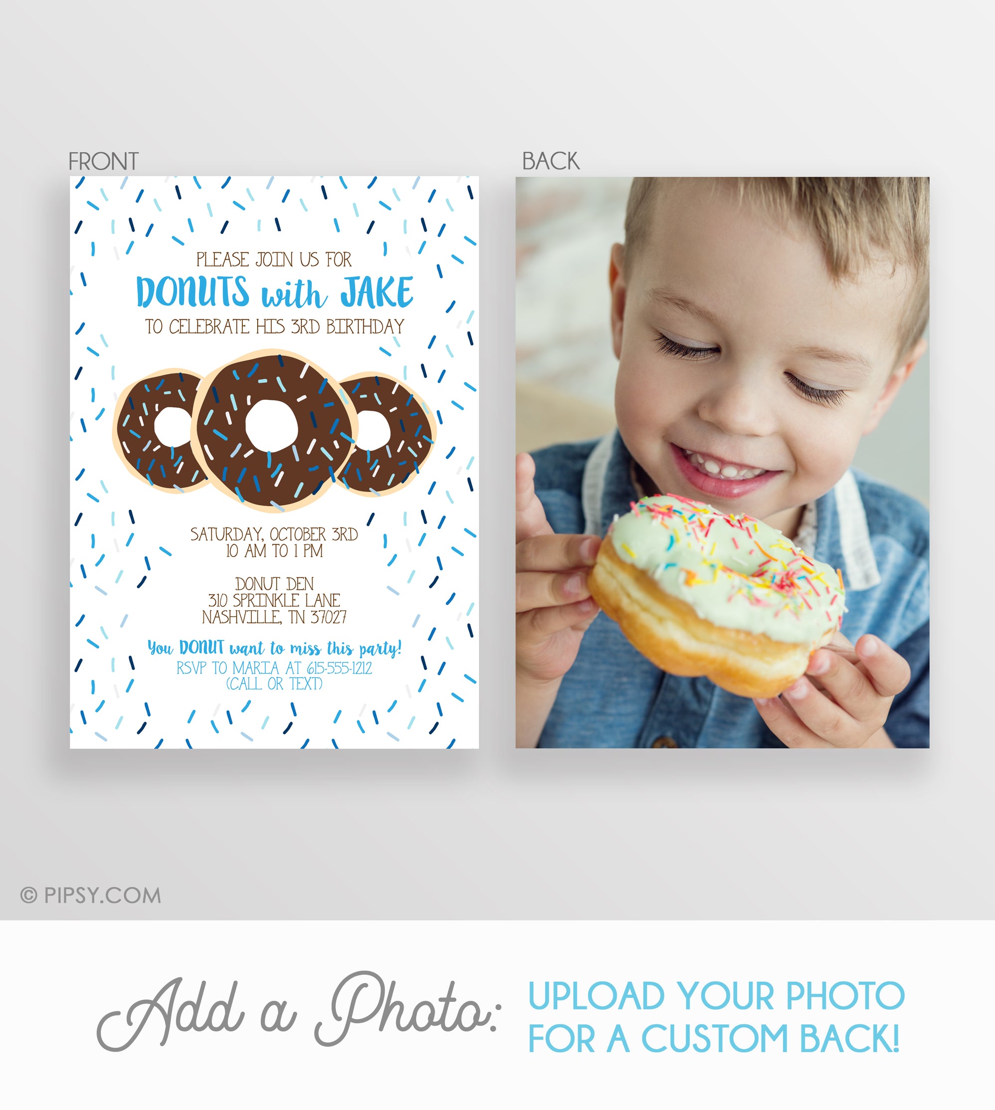 Donut Invitations Blue (DIY Printable)