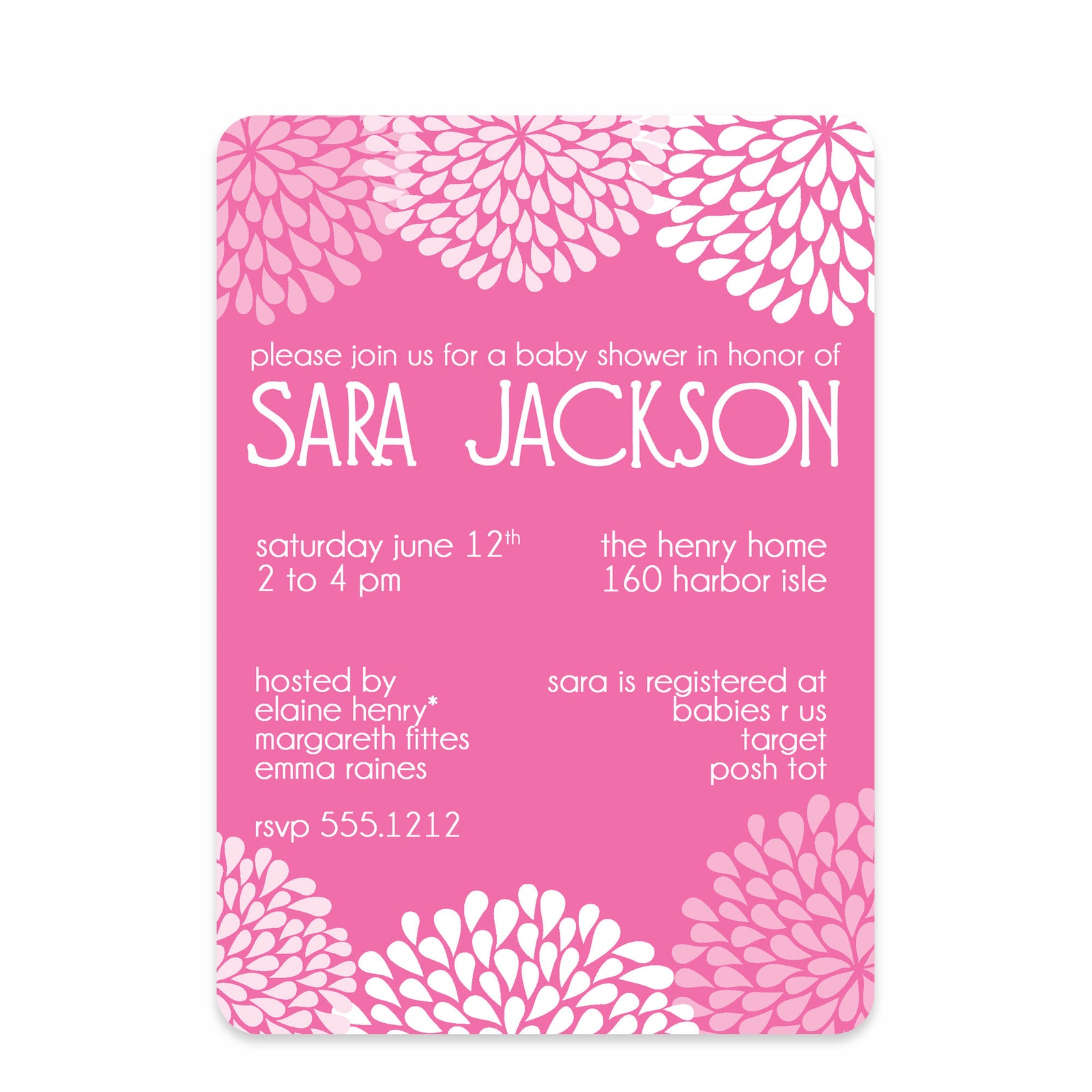 Chrysanthemum Pink Baby Shower Invitation