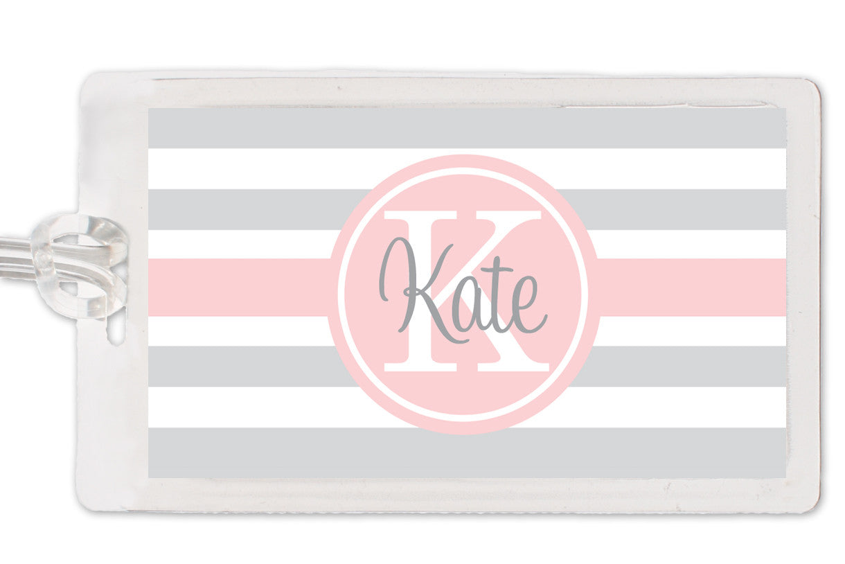chunky stripes pink and grey bag tag