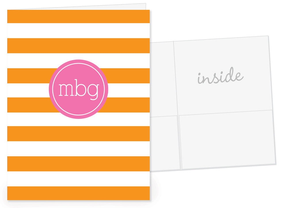 Chunky stripes in orange with hot pink monogram on pocket folder