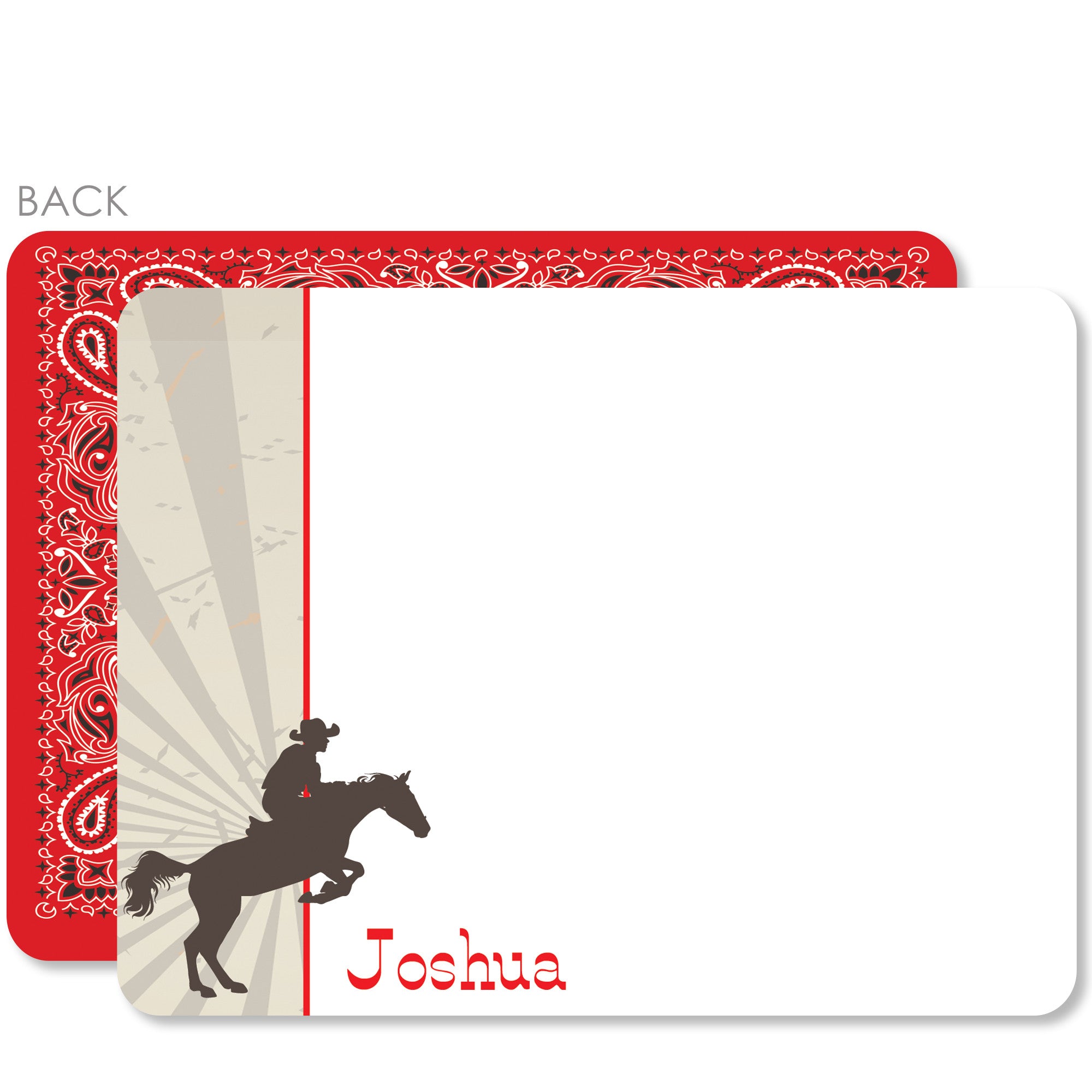 Cowboy and Horse Flat Notecard | Swanky Press | Red
