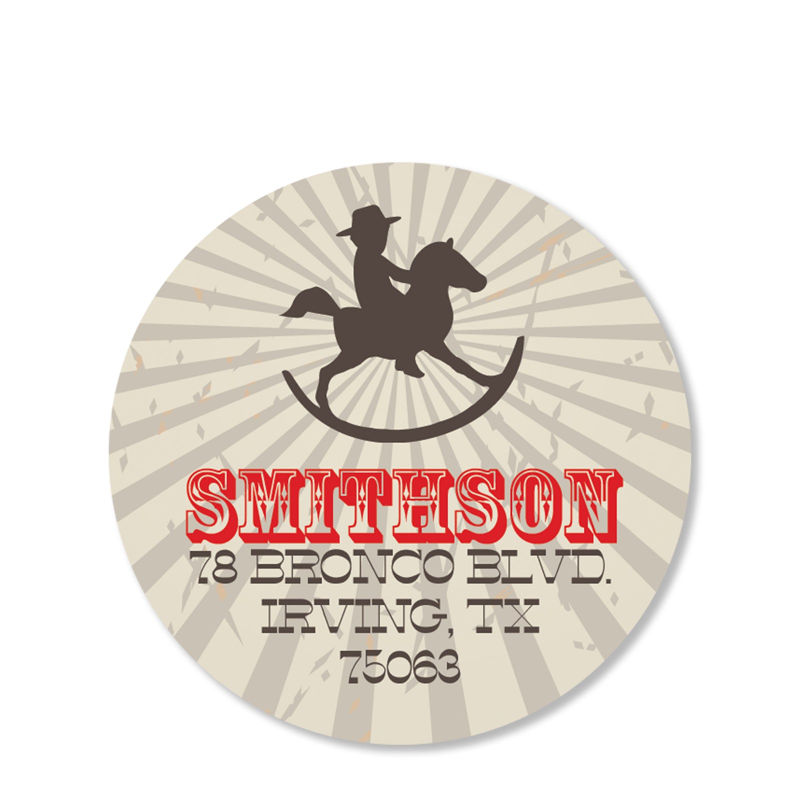 Cowboy and Rocking Horse Return Address Sticker | Swanky Press | Round