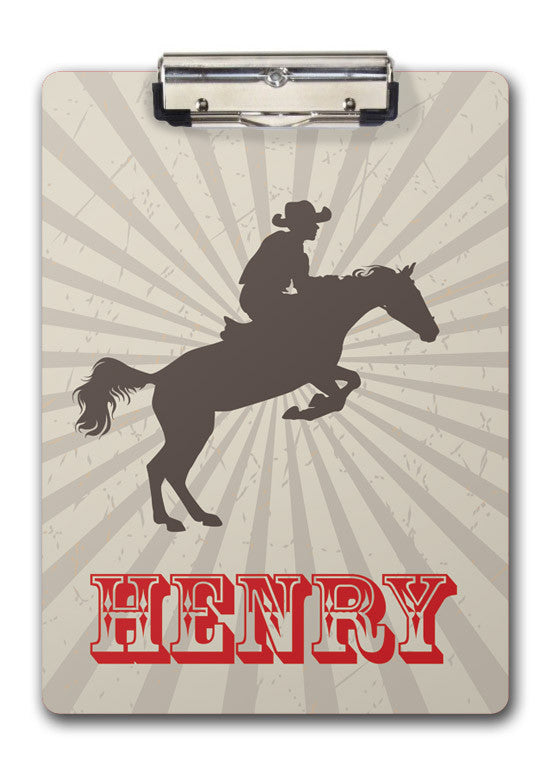 cowboy silhouette on brown sunburst two-sided clipboard