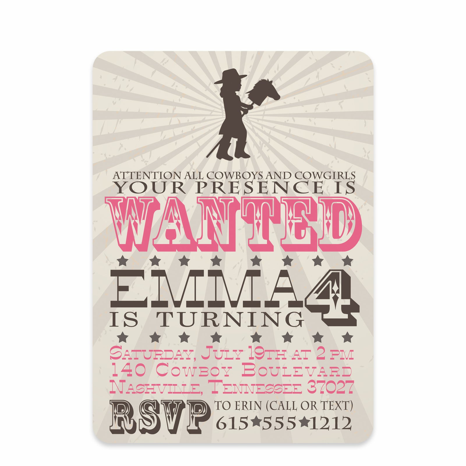 Cowgirl Stick Horse Party Birthday Invitation | Pipsy.com | Pink