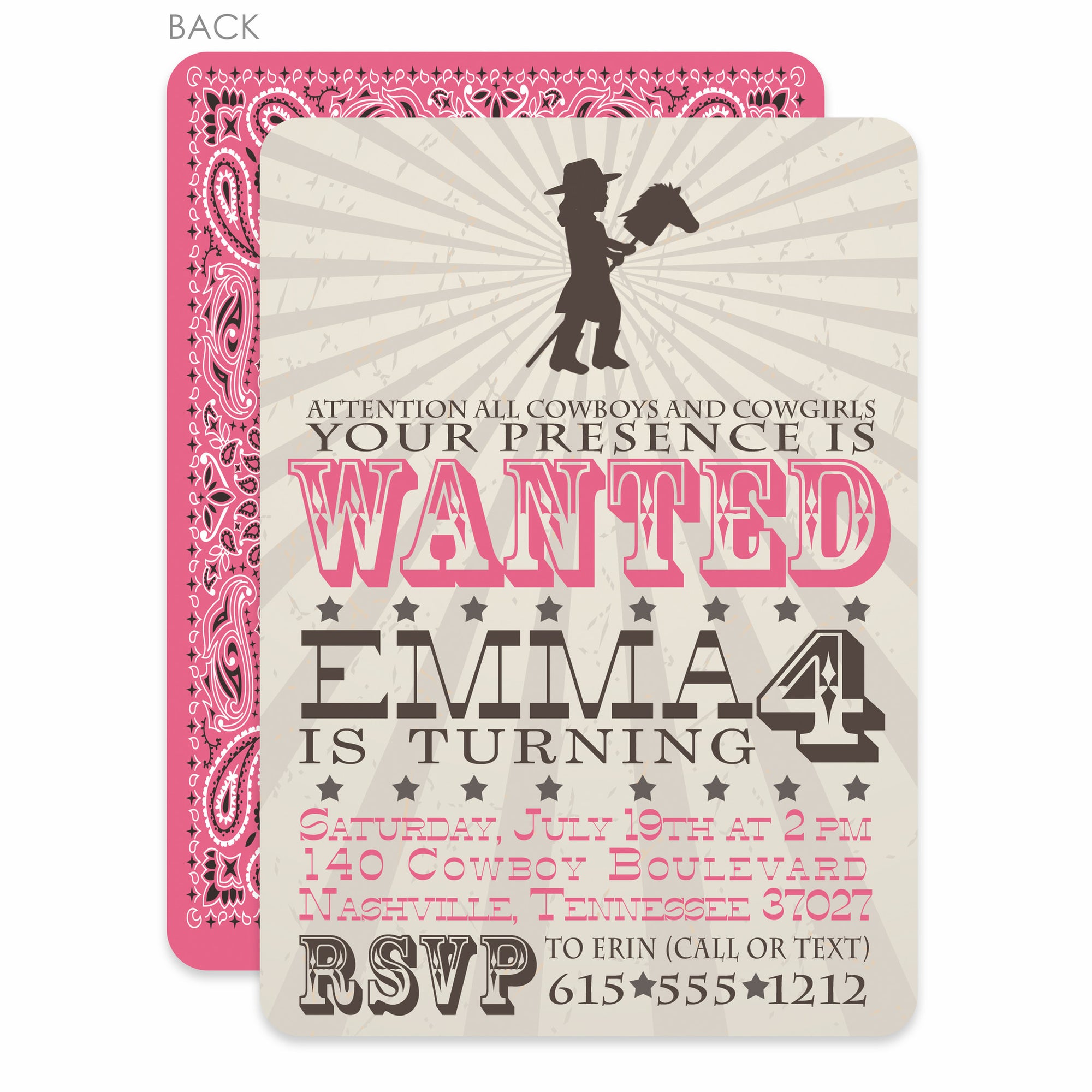 Cowgirl Stick Horse Party Birthday Invitation | Pipsy.com | Pink