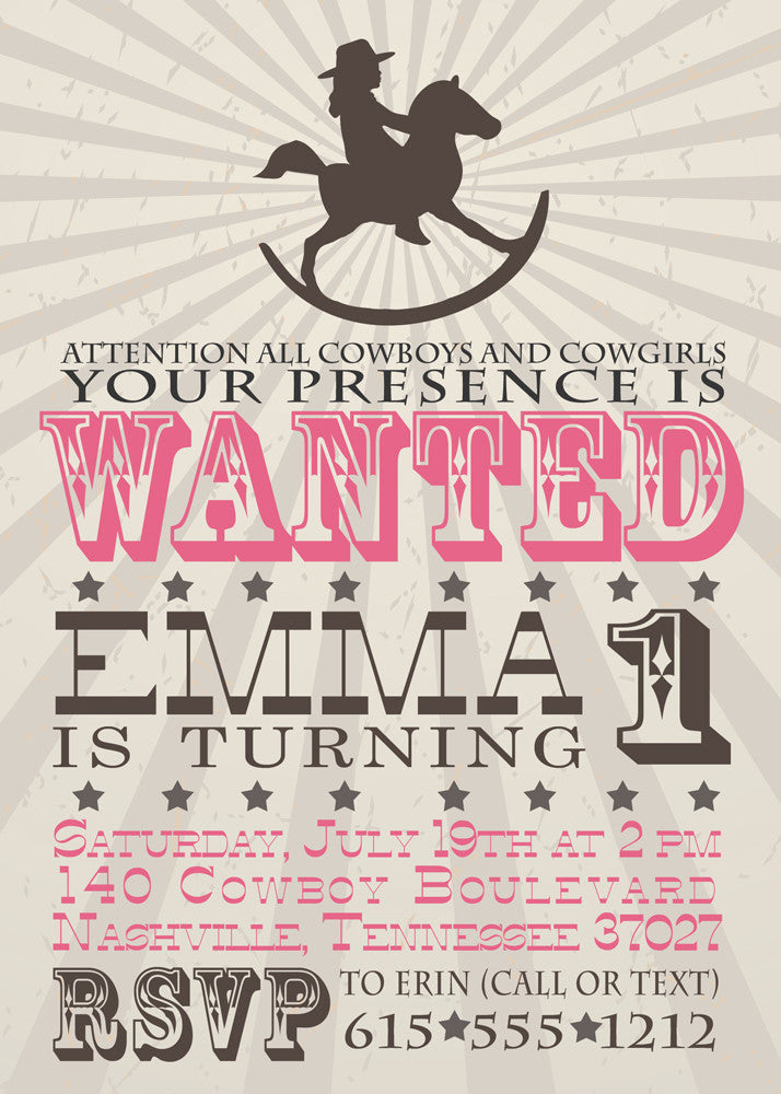 Cowboy on a rocking horse Birthday Invitation, Western Bandana design, Premium Heavy Cardstock, Pipsy.com