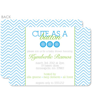 Cute As A Button Blue Baby Shower Invitation