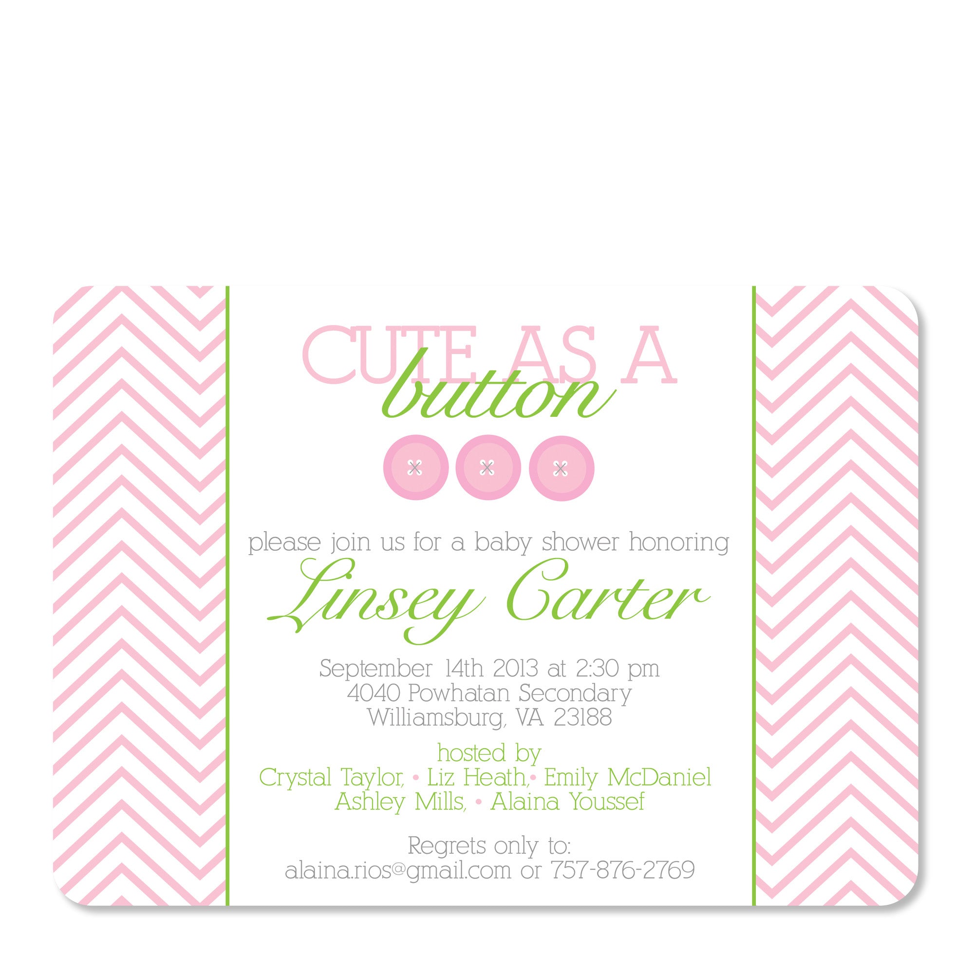 Cute As A Button Pink Baby Shower Invitation