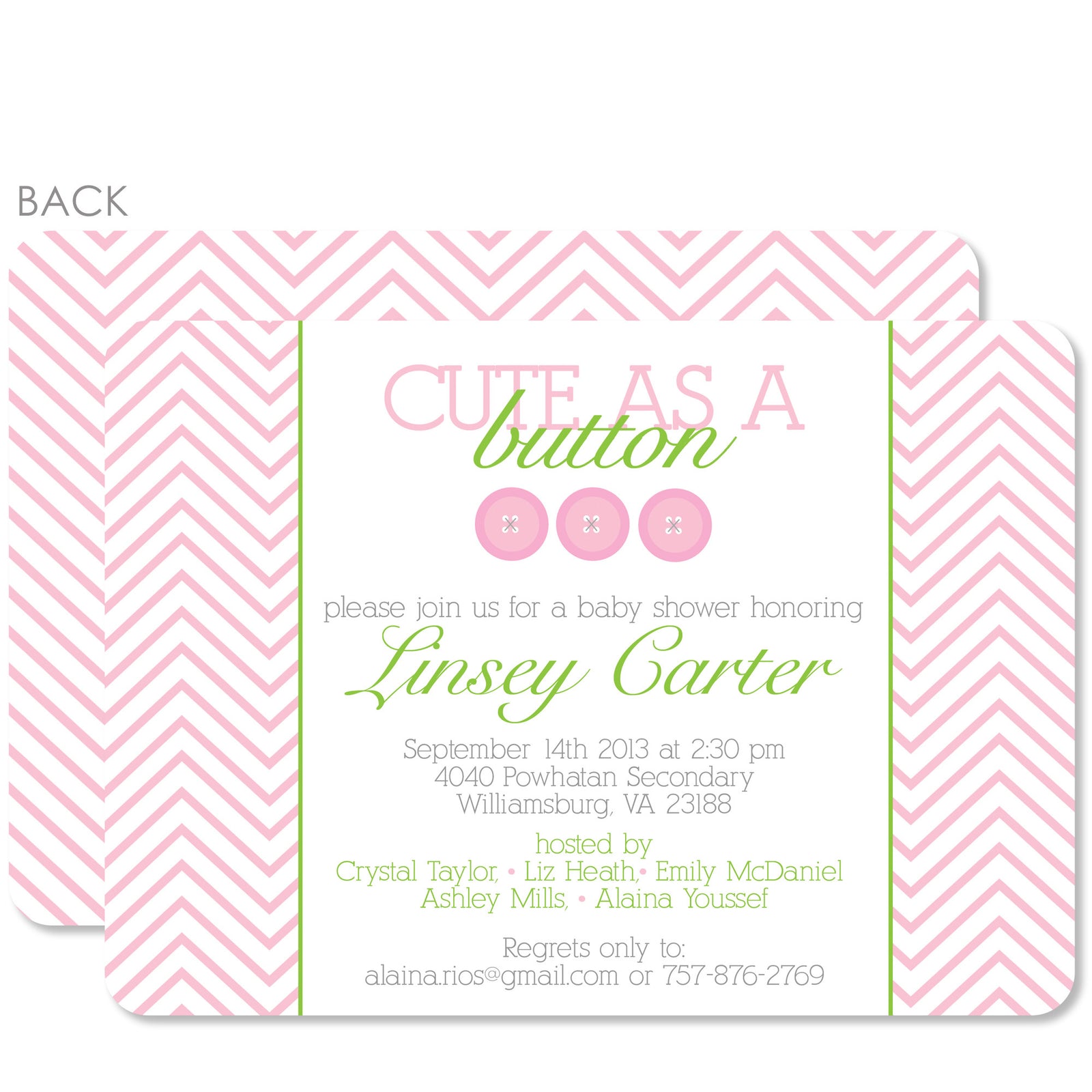 Cute As A Button Pink Baby Shower Invitation