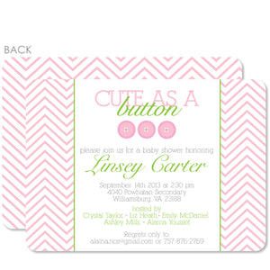 Cute As A Button Pink Baby Shower Invitation