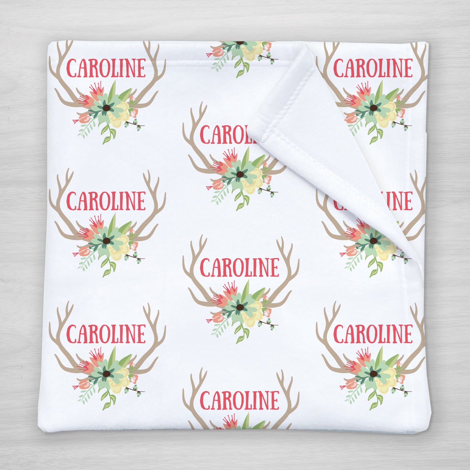 Deer Antler floral baby blanket, personalized with name