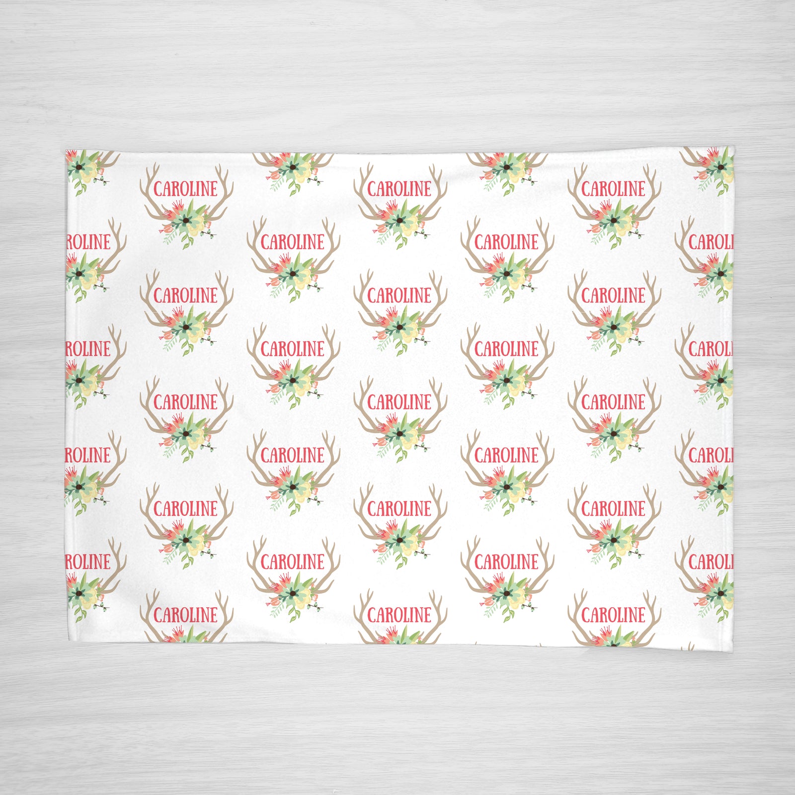Deer Antler floral baby blanket, personalized with name