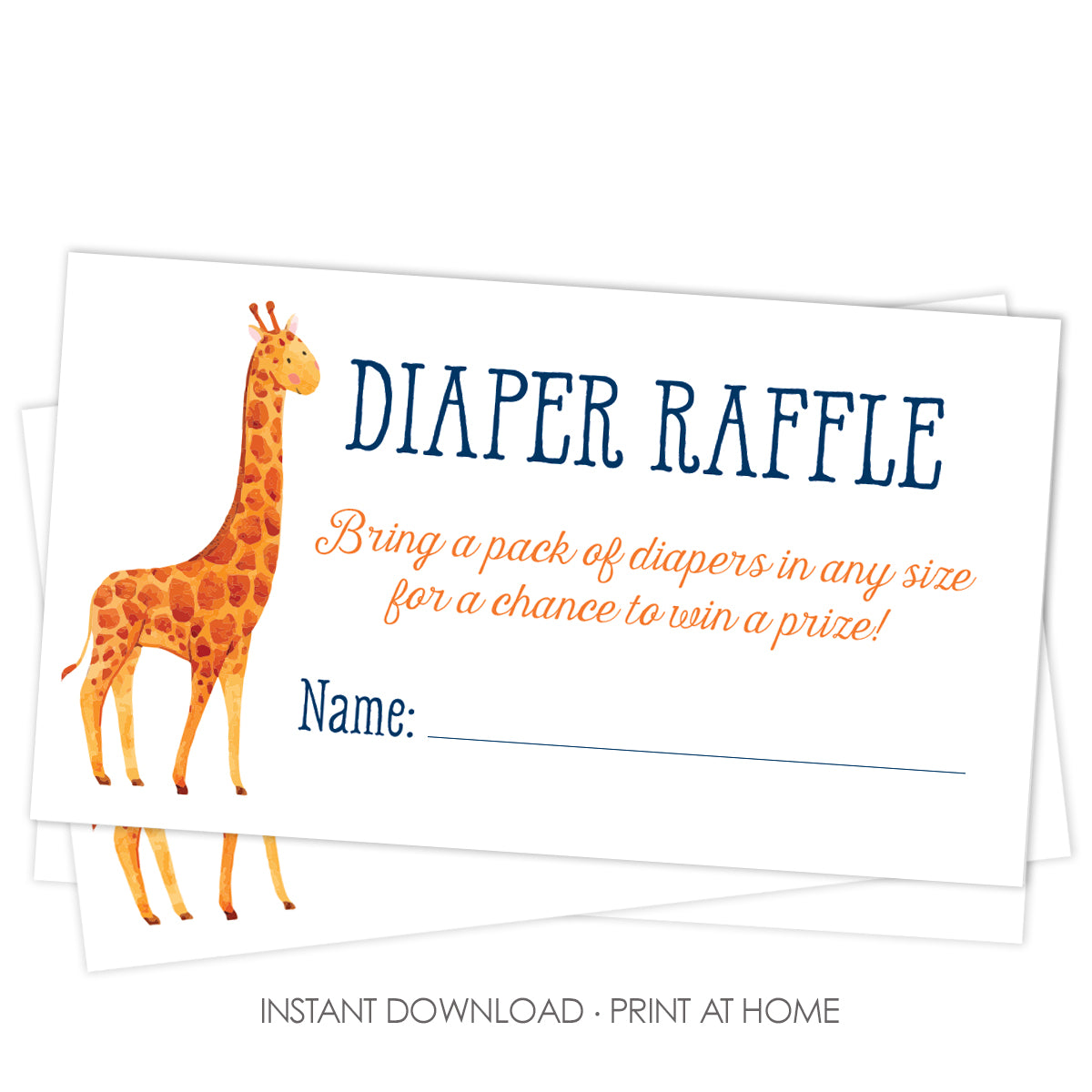 Giraffe Baby Diaper Raffle Card, Printable, Blue
