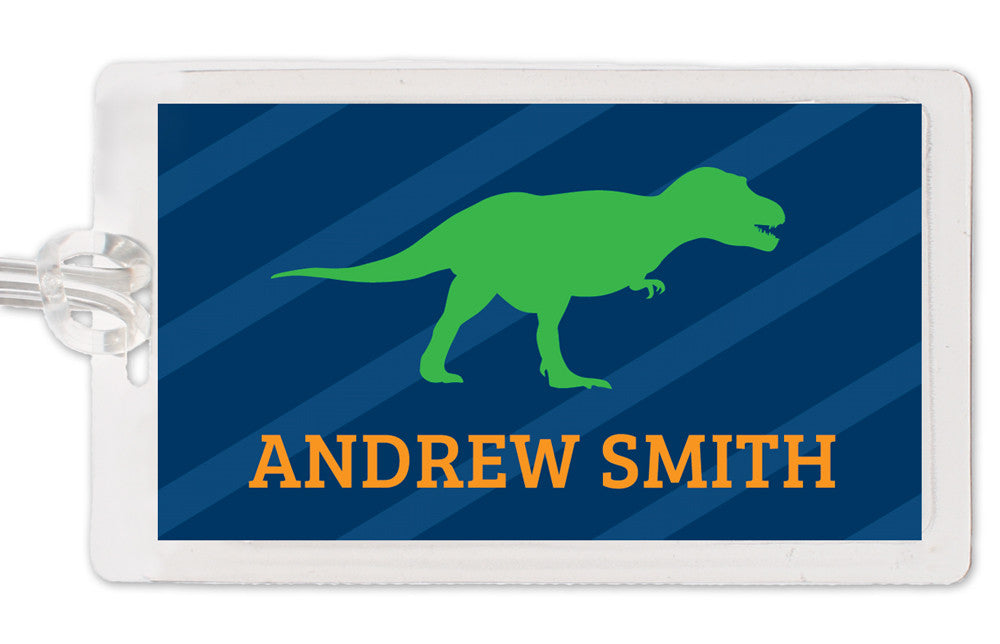 Green dinosaur on navy stripes ragtag