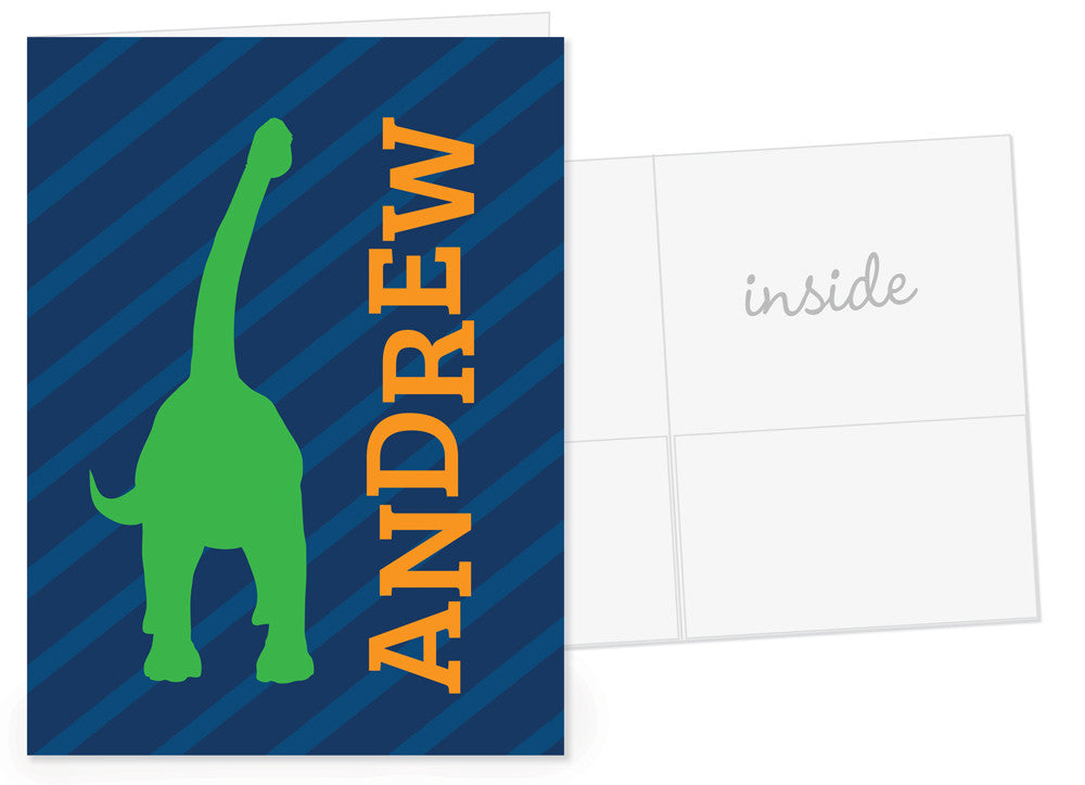 Green dinosaur on navy stripes pocket folder
