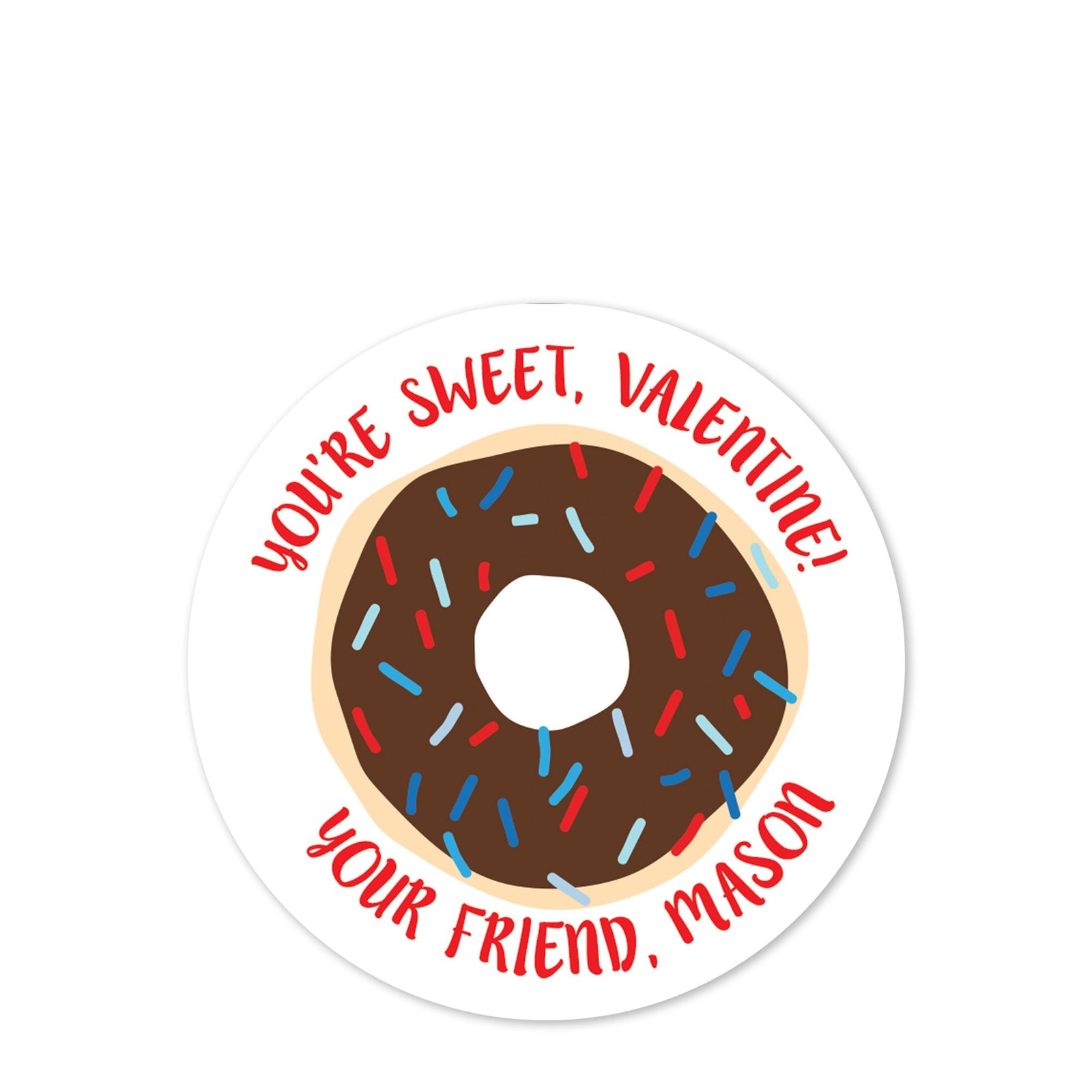 Chocolate donut valentine sticker | 2.5" Round Valentine's Day Sticker for candy bag | Classroom Party | Personalized stickers | PIPSY.COM