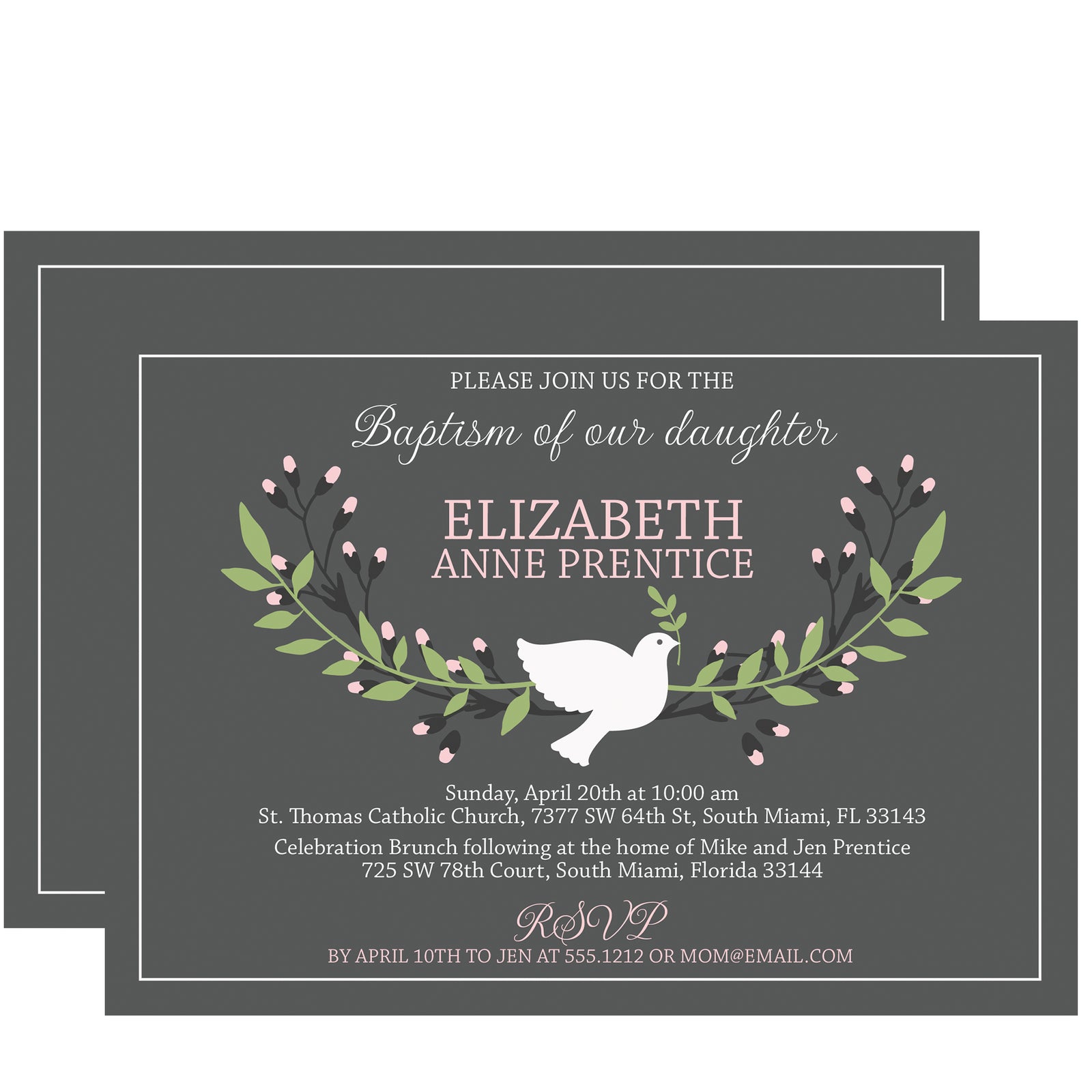 Dove Baptism Christening Invitation, Printed on Cardstock, Pipsy.com