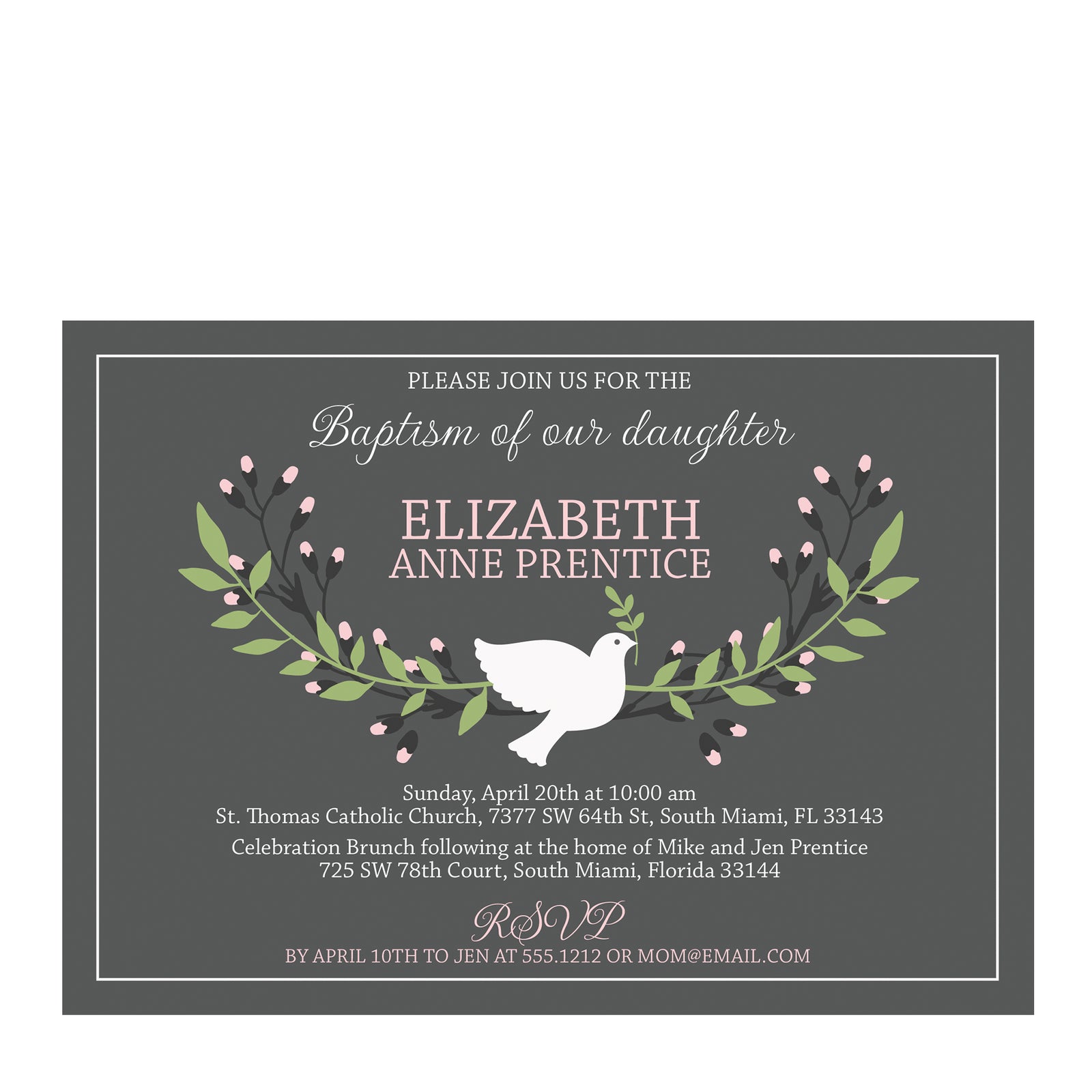 Dove Baptism Christening Invitation, Printed on Cardstock, Pipsy.com