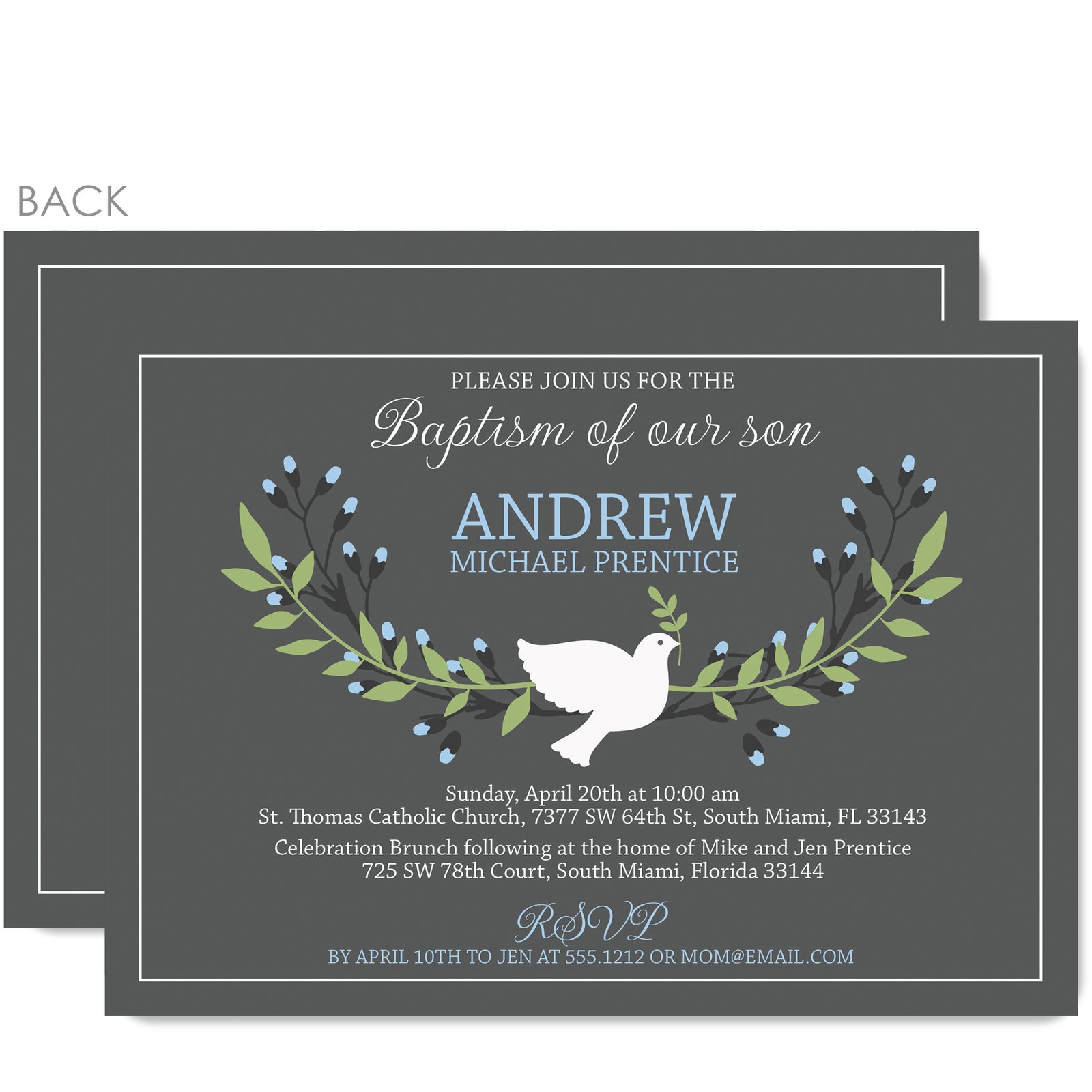 Baptism Invitation, Boy Blue Dove, PIPSY.COM