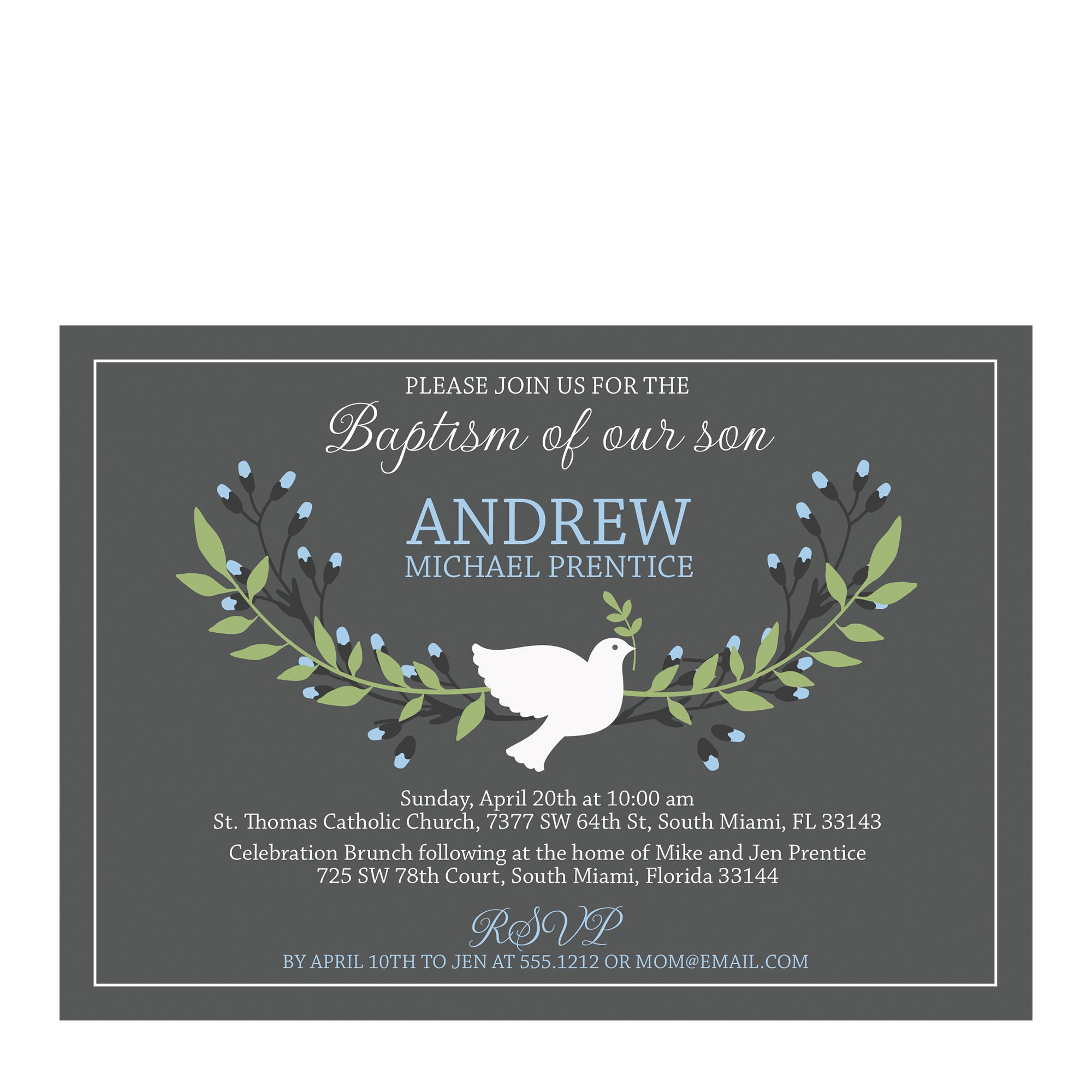 Baptism Invitation, Boy Blue Dove, PIPSY.COM, front