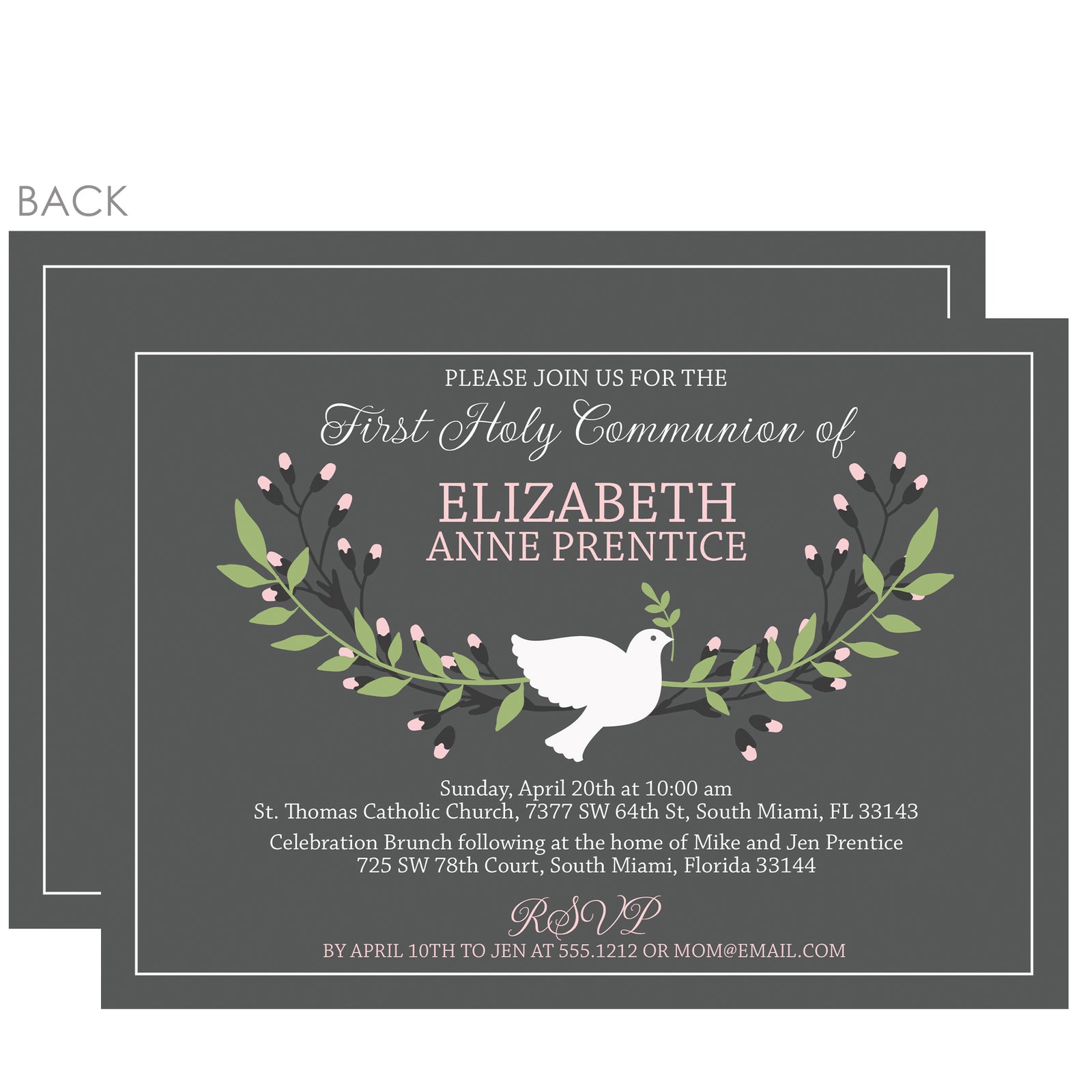 Holy Communion Invitation, Girl, Dove, Pink, PIPSY.COM