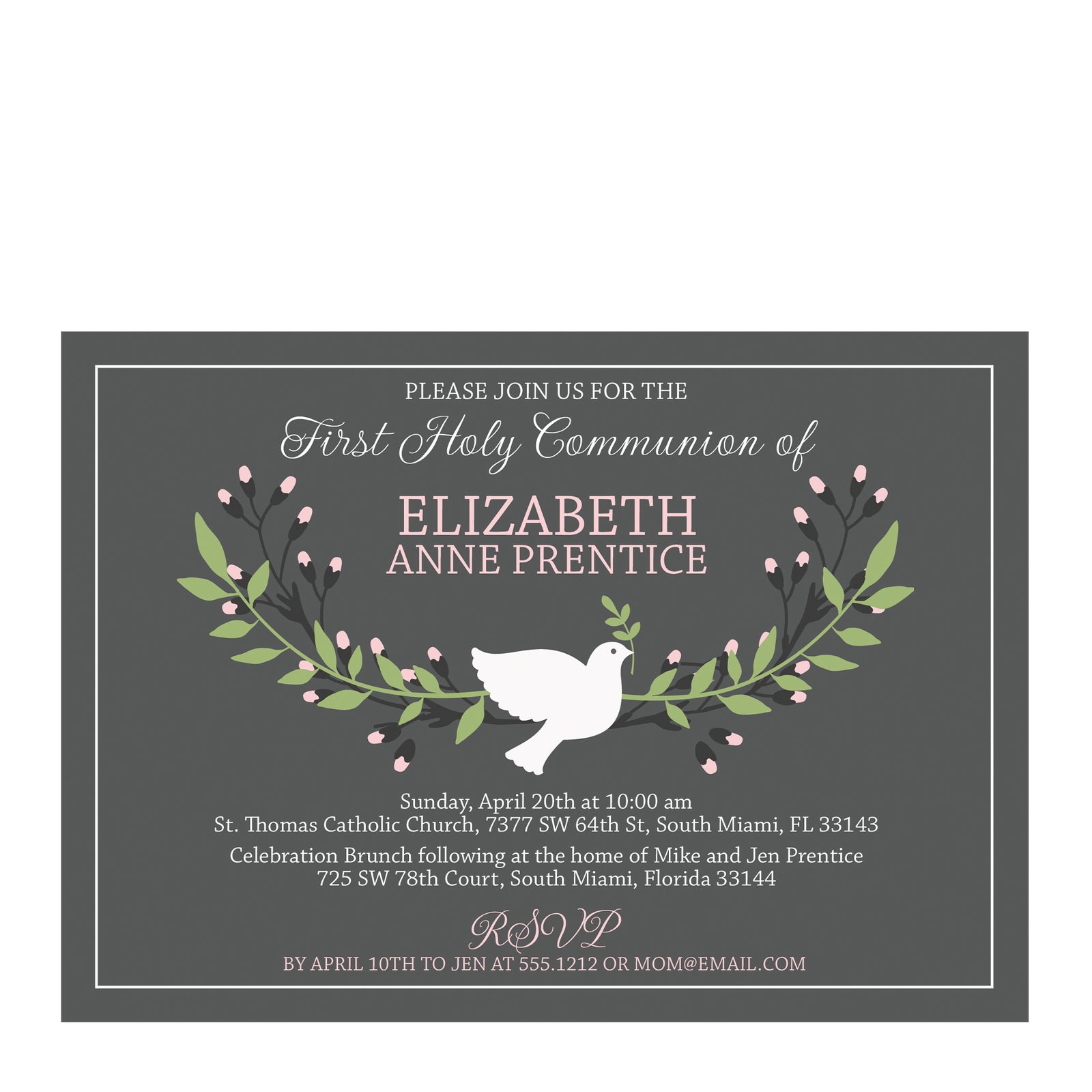 Holy Communion Invitation, Girl, Dove, Pink, PIPSY.COM