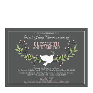 Holy Communion Invitation, Girl, Dove, Pink, PIPSY.COM, front