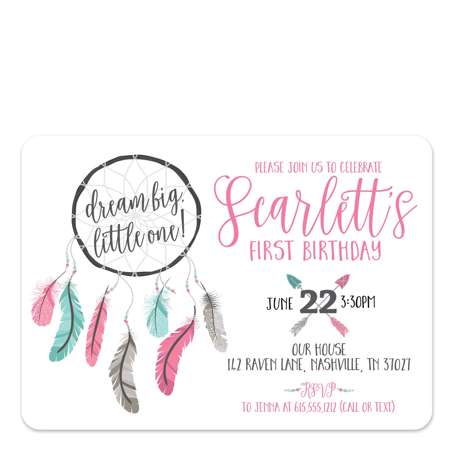 Dreamcatcher First Birthday Invitation | Pipsy.com (main view)