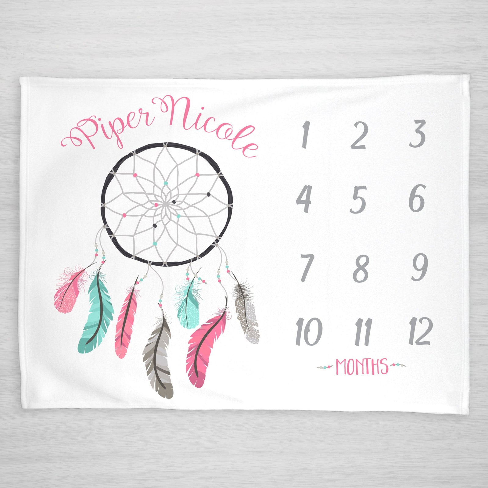 Dreamcatcher Girl Milestone Baby Blanket, Personalized