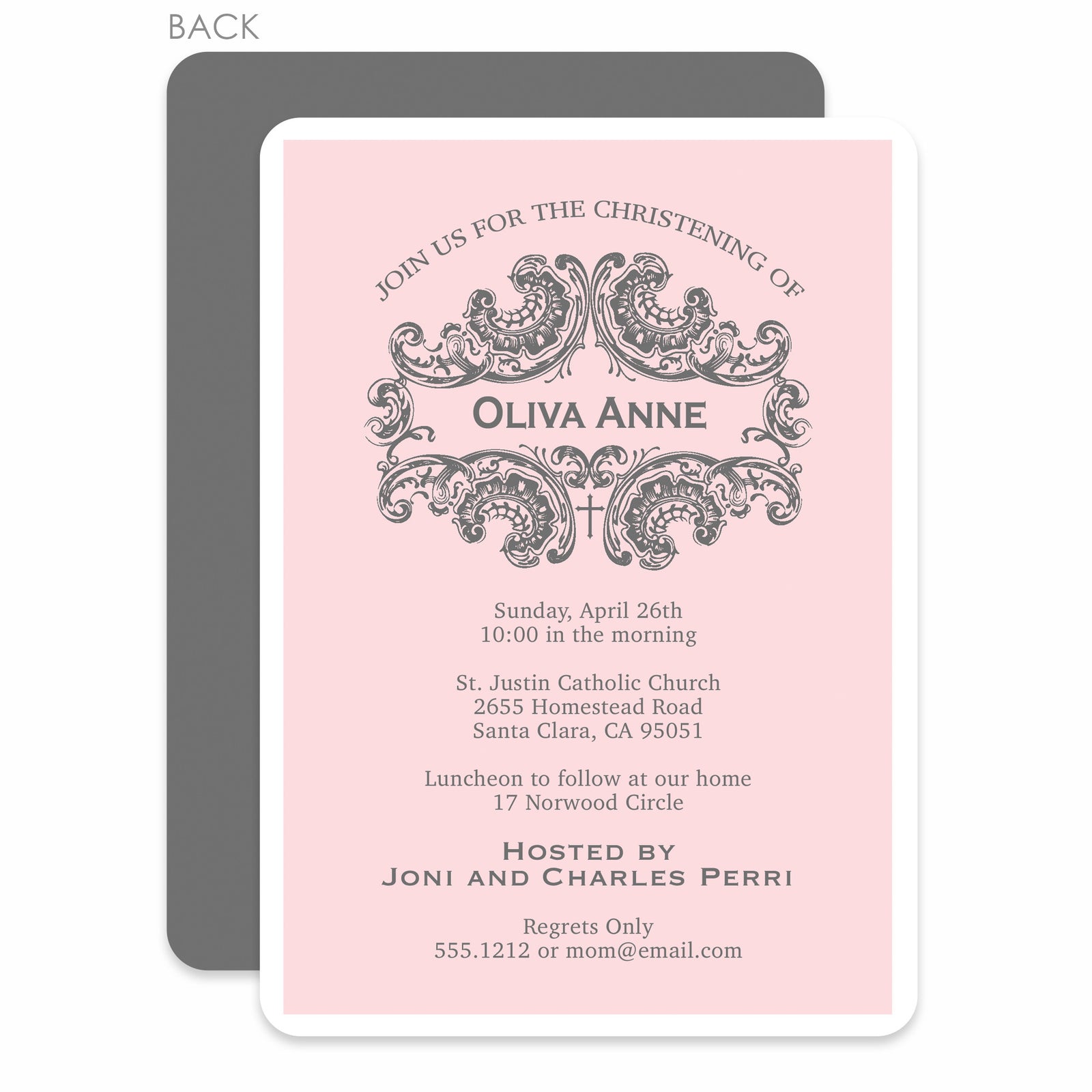 Elegant Pink Baptism Invitation