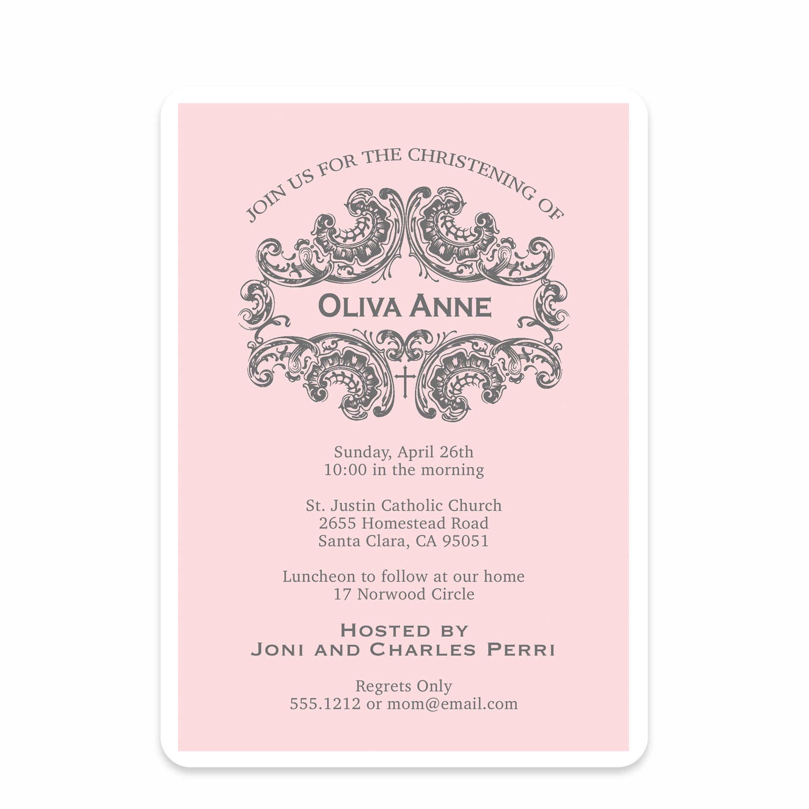 Elegant Pink Baptism Invitation