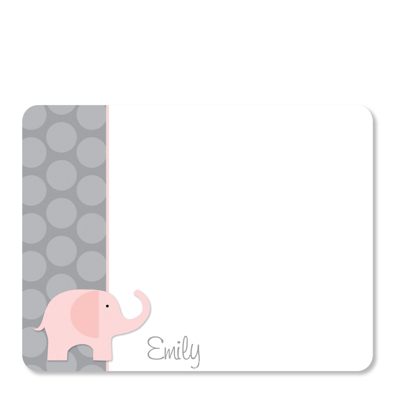 Pink Elephant and Dots Flat Notecard | Swanky Press | Pink & Gray