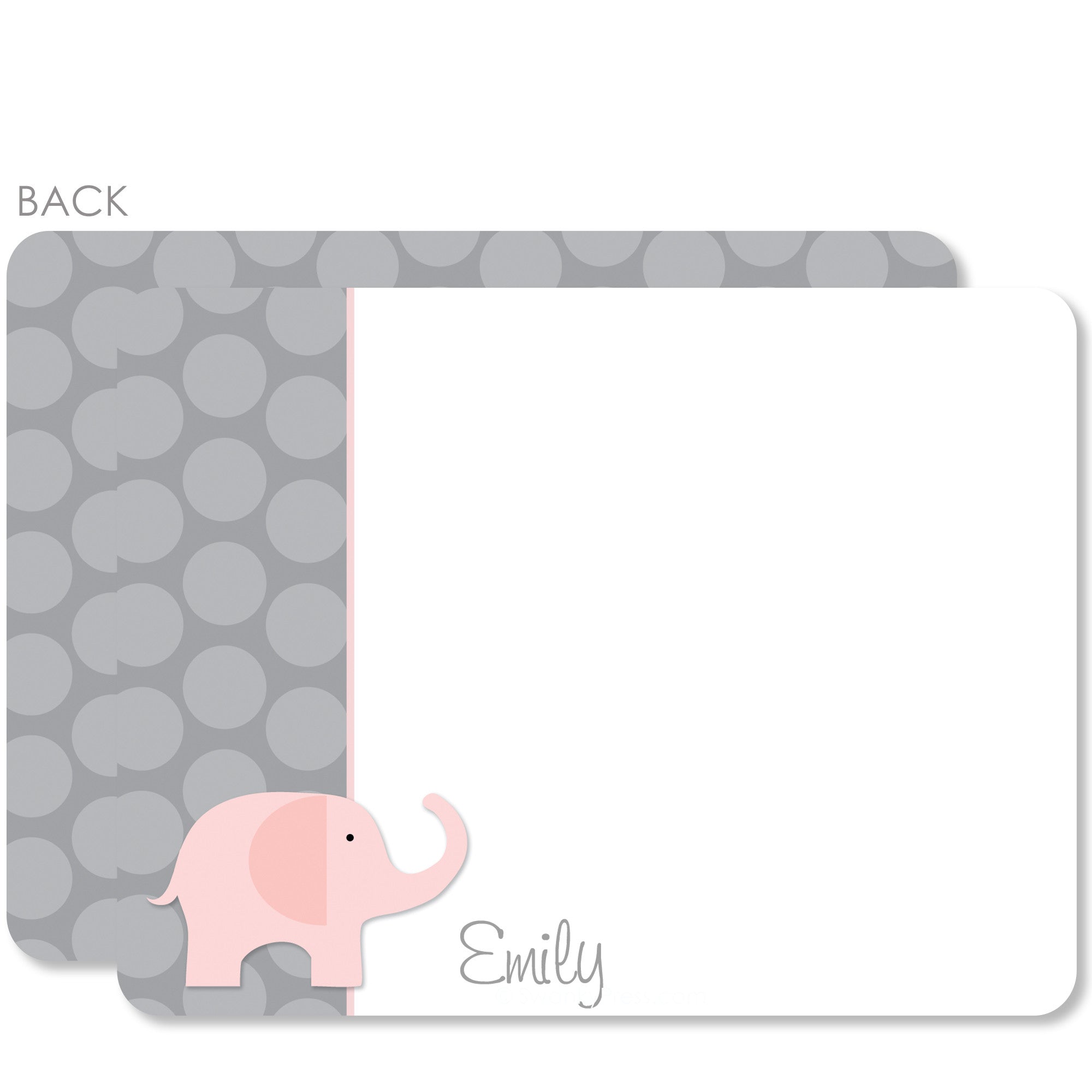 Pink Elephant and Dots Flat Notecard | Swanky Press | Pink & Gray
