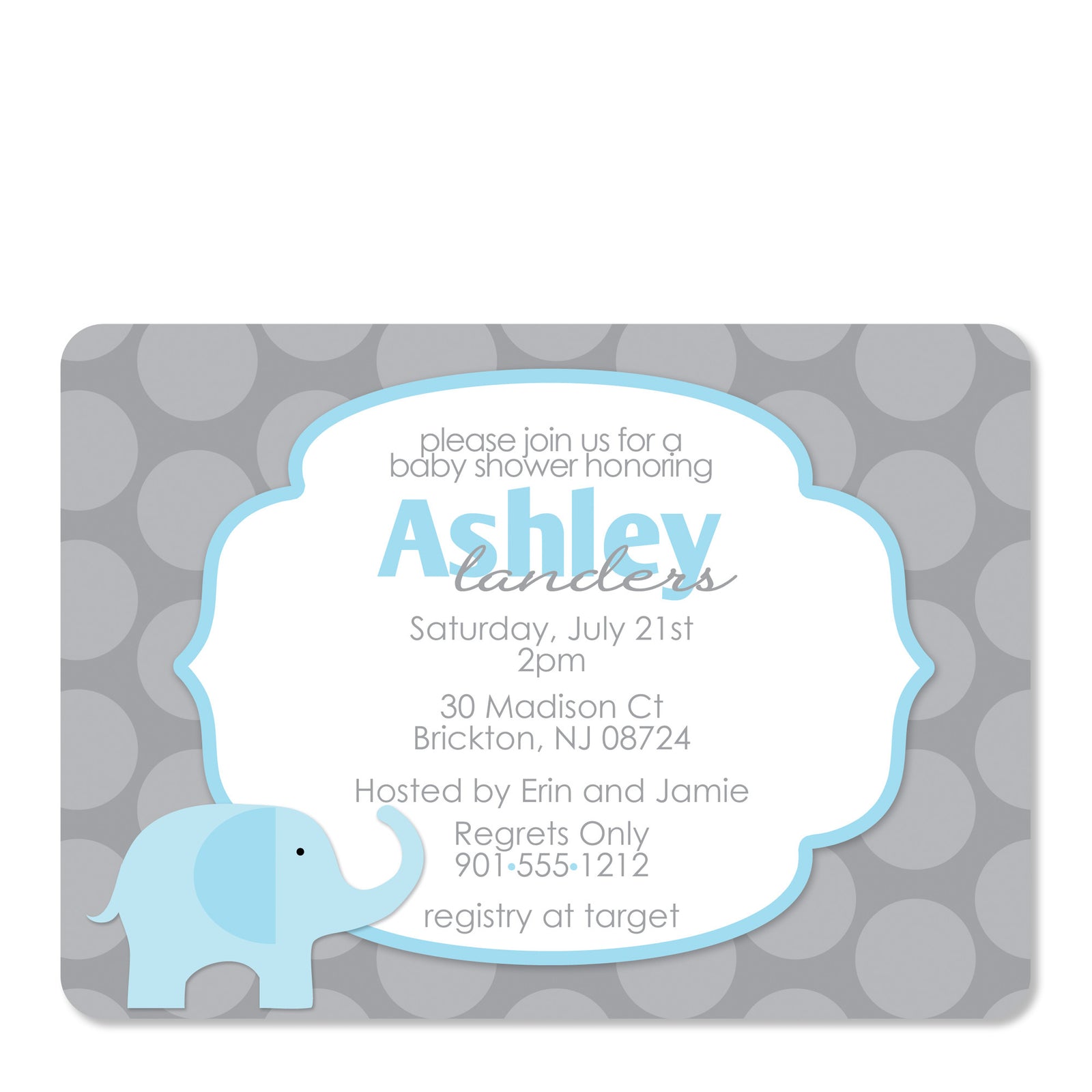 Blue Elephant Baby Shower Invitation