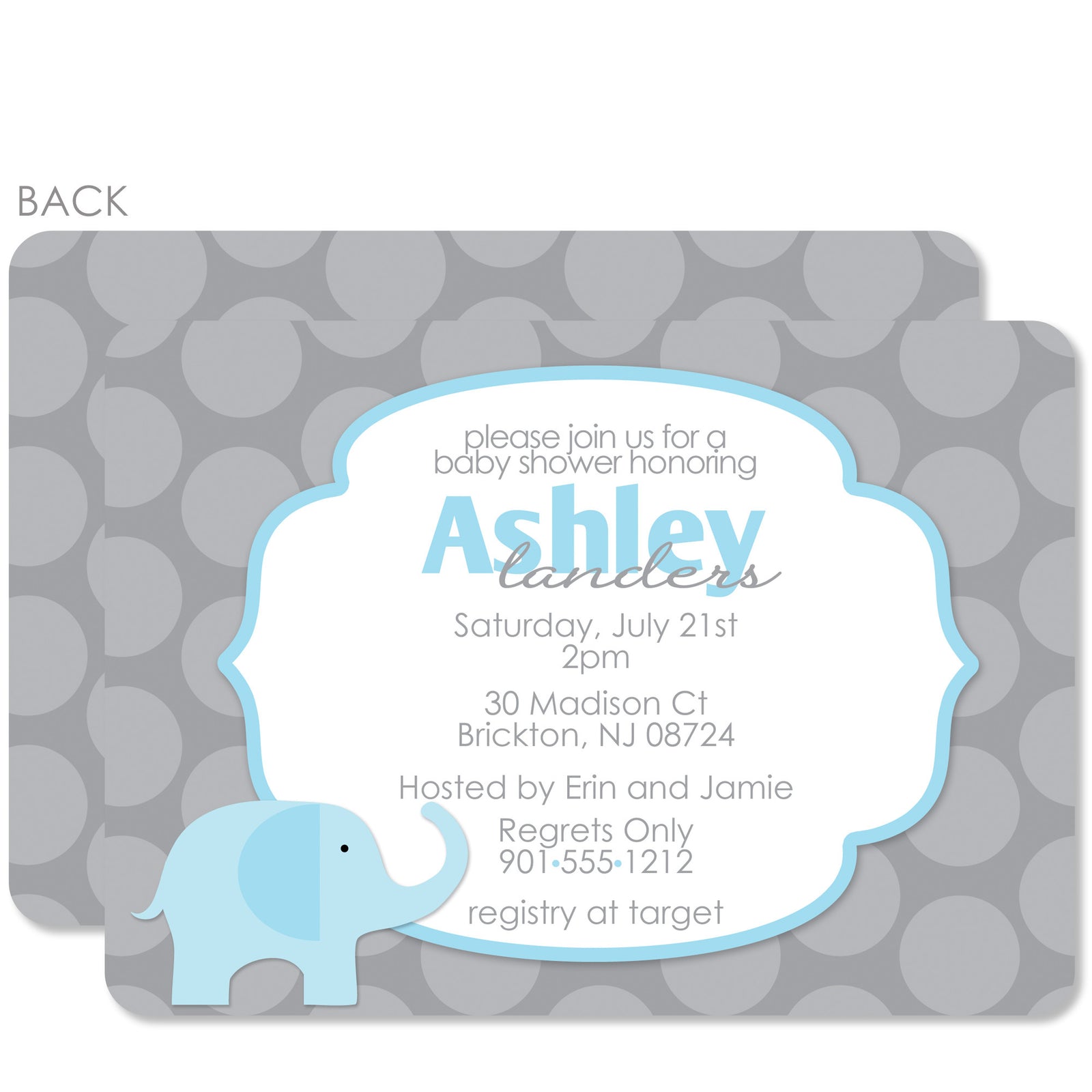Blue Elephant Baby Shower Invitation