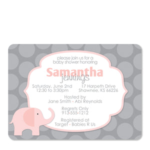 Pink & Grey Elephant Baby Shower Invitation