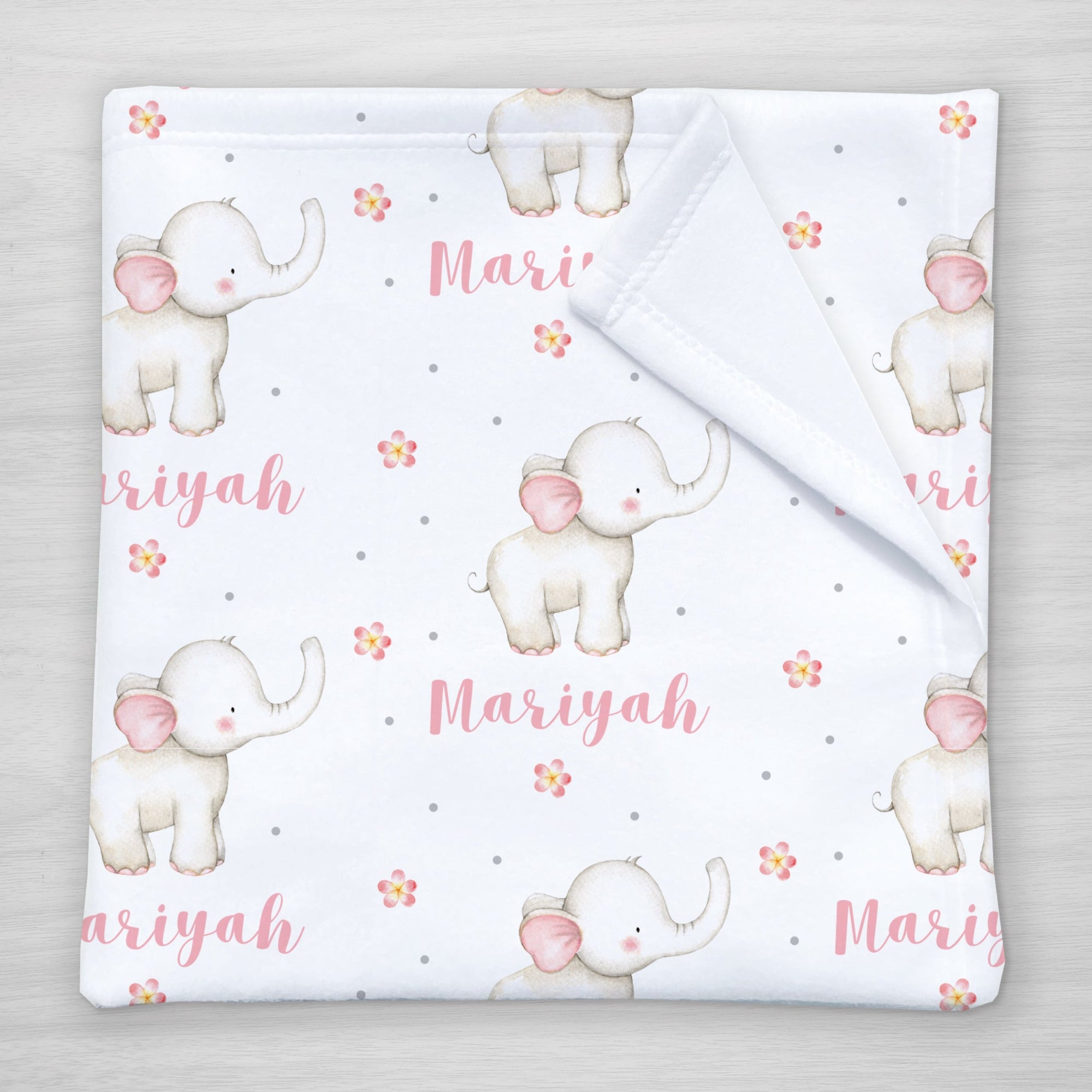 Personalized baby name blanket with elephant and flowers