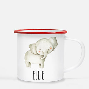 elephant camp mug, personalized with child's name, Pipsy.com, red lip