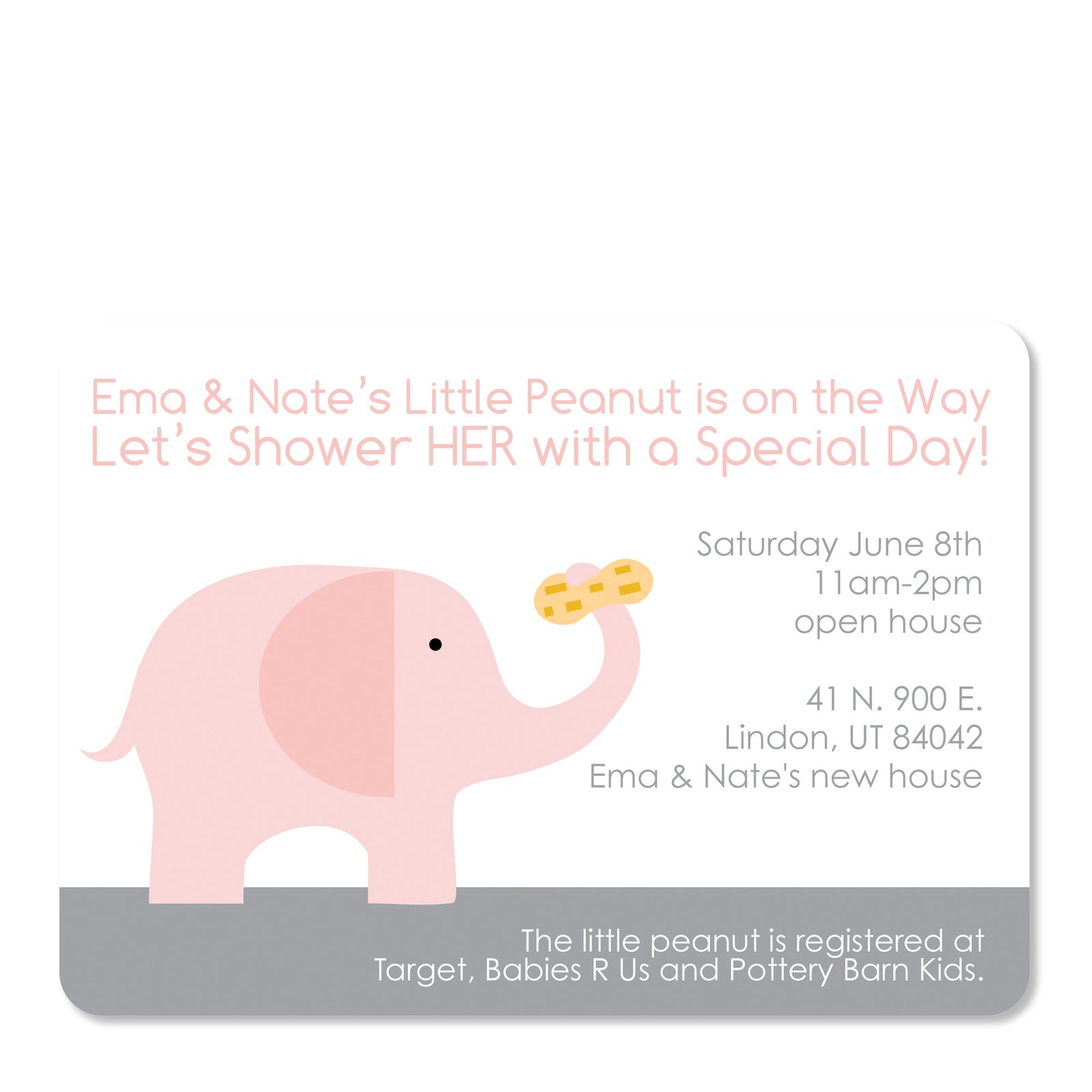 Pink Elephant With Peanut Shower Invitation