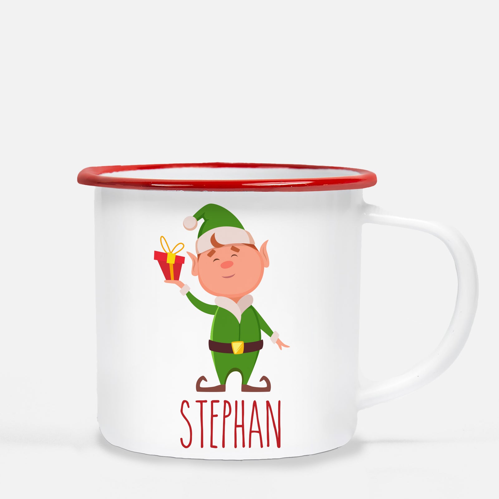 Christmas Camp Mug, Elf with Present, Personalized, Pipsy.com, red lip