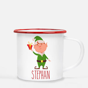 Christmas Camp Mug, Elf with Present, Personalized, Pipsy.com, red lip